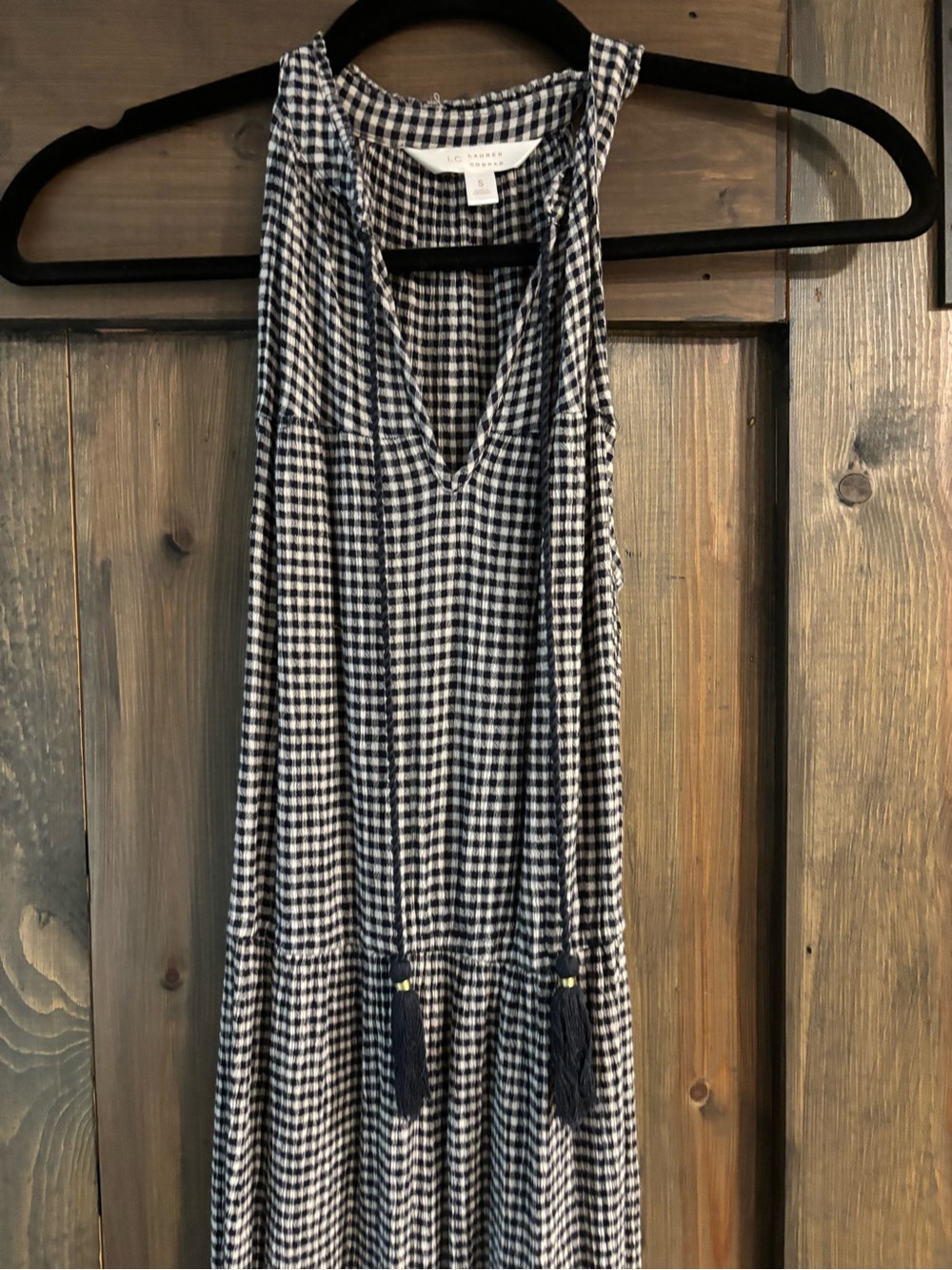 LC Lauren Conrad Navy and White Gingham V-Neck Sleeveless Dress